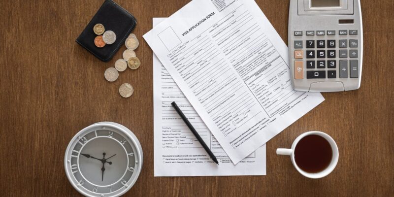 Visa application form money time calculator coffee